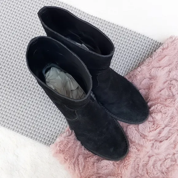 Tory Burch Siena Suede Mid Ankle Boots Leather Booties 6 Black Blogger Fave