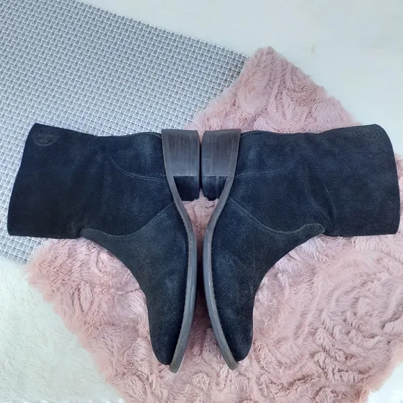 Tory Burch Siena Suede Mid Ankle Boots Leather Booties 6 Black Blogger Fave