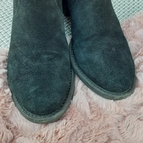 Tory Burch Siena Suede Mid Ankle Boots Leather Booties 6 Black Blogger Fave