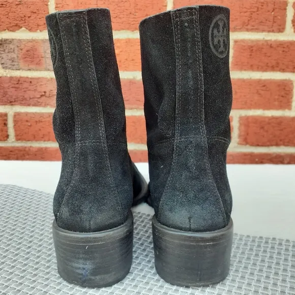 Tory Burch Siena Suede Mid Ankle Boots Leather Booties 6 Black Blogger Fave
