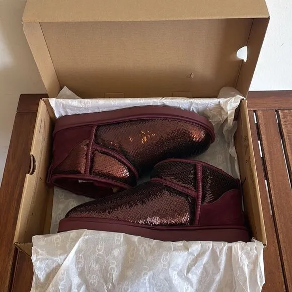 UGG Classic Ultra Mini Mirror Ball Sequins Boots Wild Grape US Women 11/UK9/EU42