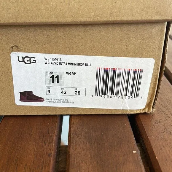 UGG Classic Ultra Mini Mirror Ball Sequins Boots Wild Grape US Women 11/UK9/EU42