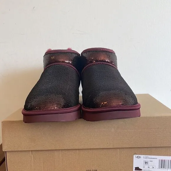 UGG Classic Ultra Mini Mirror Ball Sequins Boots Wild Grape US Women 11/UK9/EU42