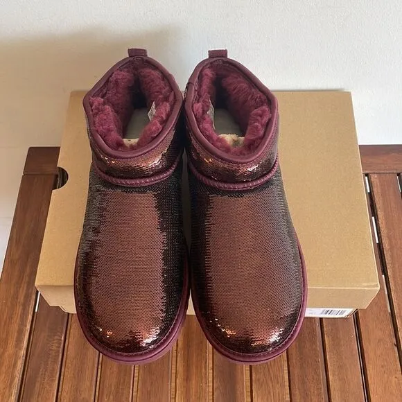 UGG Classic Ultra Mini Mirror Ball Sequins Boots Wild Grape US Women 11/UK9/EU42