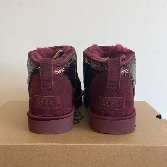 UGG Classic Ultra Mini Mirror Ball Sequins Boots Wild Grape US Women 11/UK9/EU42