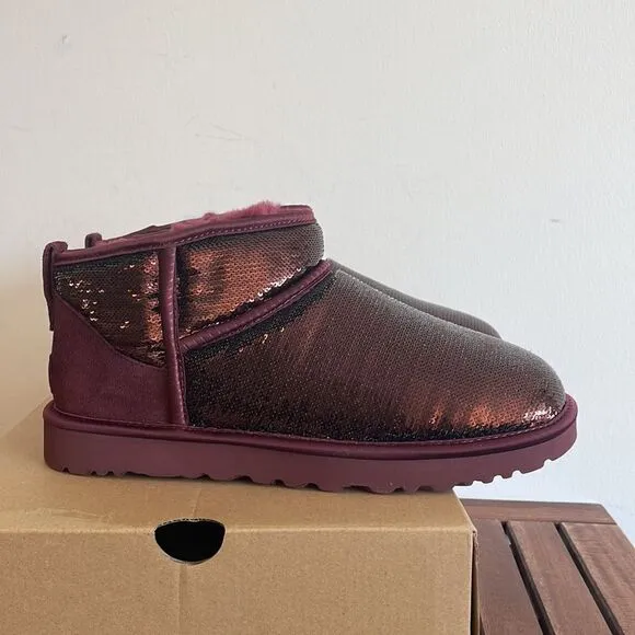 UGG Classic Ultra Mini Mirror Ball Sequins Boots Wild Grape US Women 11/UK9/EU42