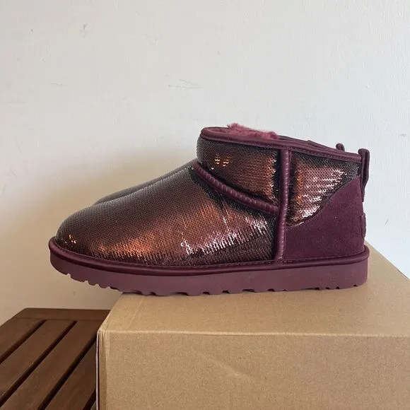 UGG Classic Ultra Mini Mirror Ball Sequins Boots Wild Grape US Women 11/UK9/EU42