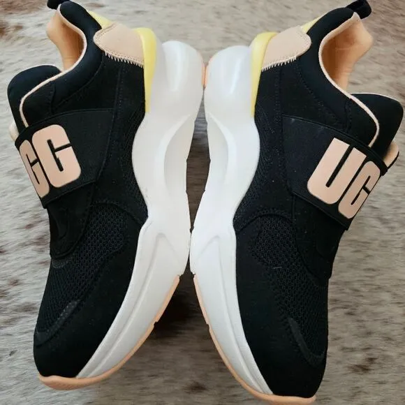 UGG La Flex Women's Logo Trainers Shoes in Black &amp; Peach Size 10 NEW