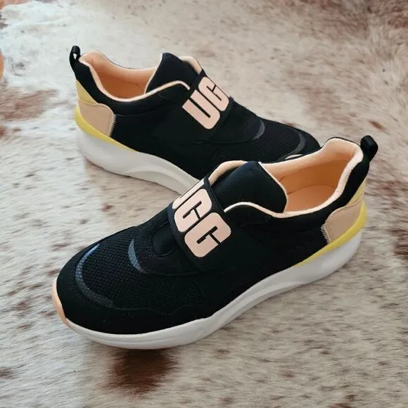 UGG La Flex Women's Logo Trainers Shoes in Black &amp; Peach Size 10 NEW