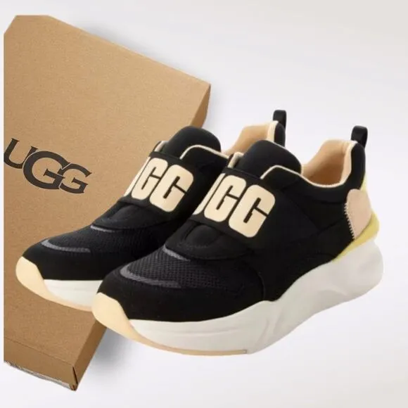UGG La Flex Women's Logo Trainers Shoes in Black &amp; Peach Size 10 NEW