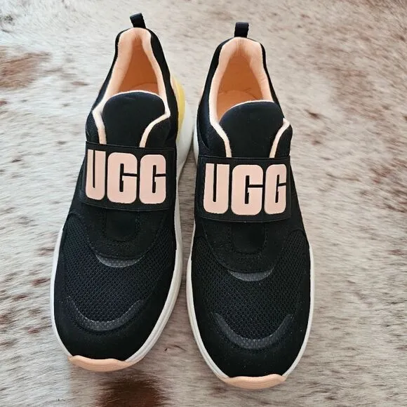 UGG La Flex Women's Logo Trainers Shoes in Black &amp; Peach Size 10 NEW