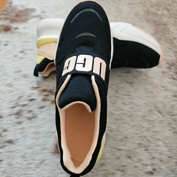 UGG La Flex Women's Logo Trainers Shoes in Black &amp; Peach Size 10 NEW