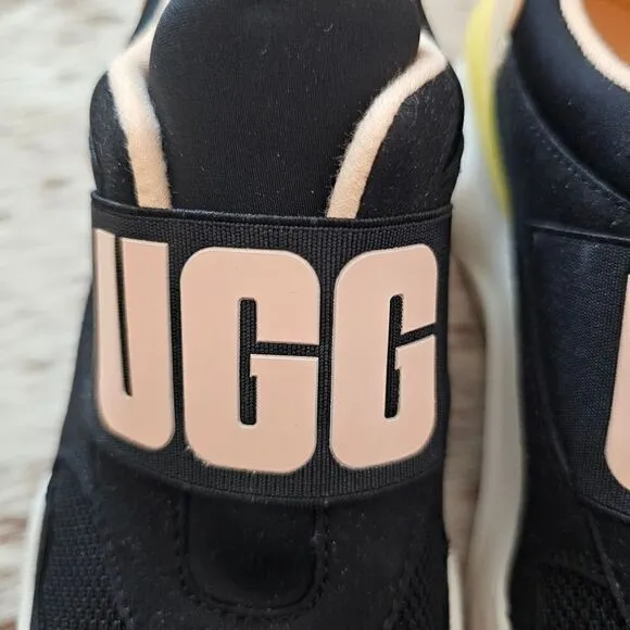 UGG La Flex Women's Logo Trainers Shoes in Black &amp; Peach Size 10 NEW