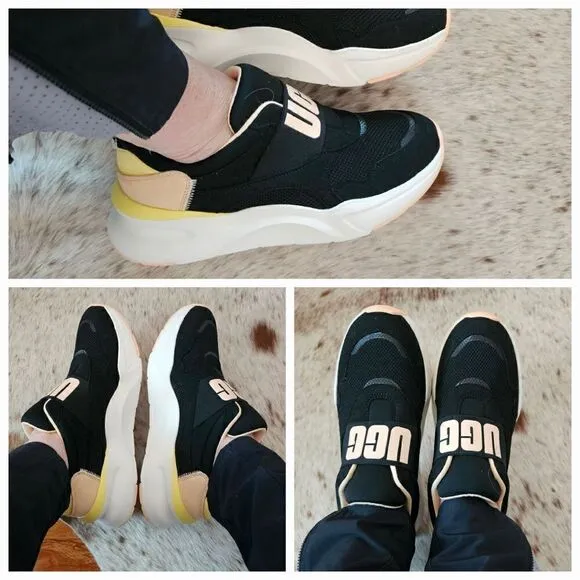 UGG La Flex Women's Logo Trainers Shoes in Black &amp; Peach Size 10 NEW