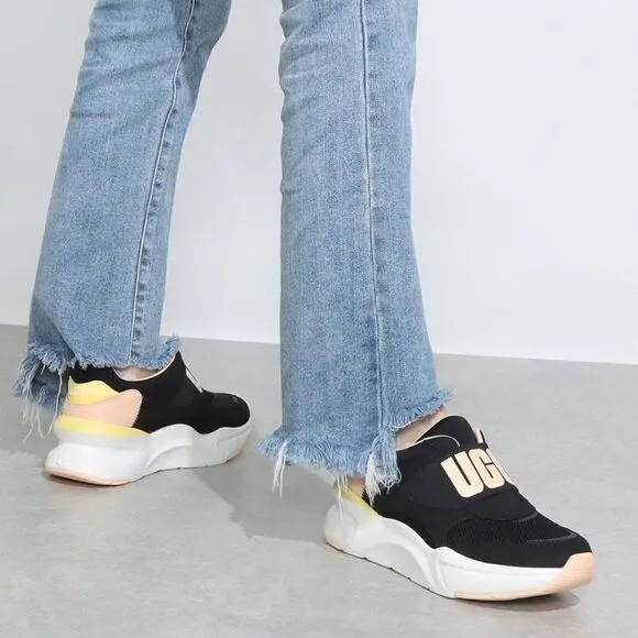 UGG La Flex Women's Logo Trainers Shoes in Black &amp; Peach Size 10 NEW