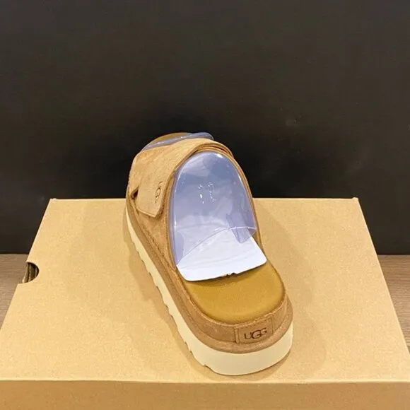 UGG Women's Goldenstar Chestnut Cross Slide Platform Sandals Shoes Flats