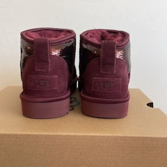 UGG Classic Ultra Mini Mirror Ball Sequins Boots Wild Grape US Women 6/UK4/EU37