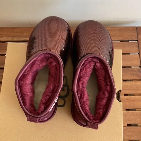 UGG Classic Ultra Mini Mirror Ball Sequins Boots Wild Grape US Women 6/UK4/EU37