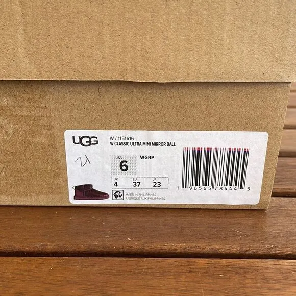 UGG Classic Ultra Mini Mirror Ball Sequins Boots Wild Grape US Women 6/UK4/EU37
