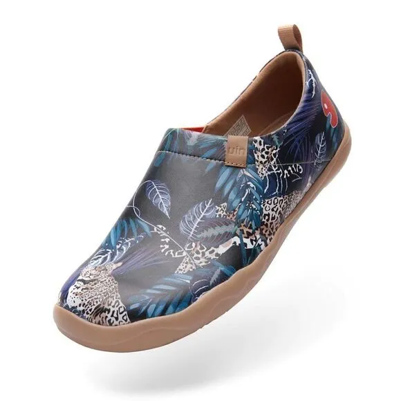 UIN Men's Walking Shoes Slip On Microfiber Comfort Loafers (Jungle Imagination)