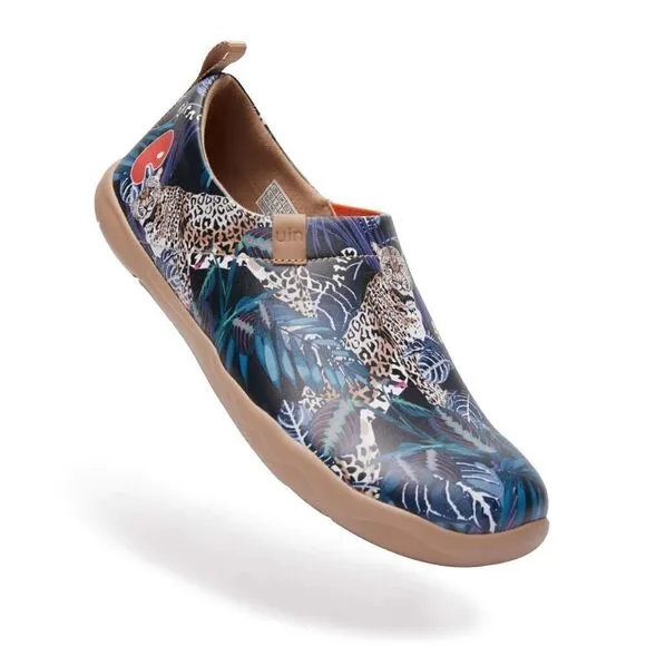 UIN Men's Walking Shoes Slip On Microfiber Comfort Loafers (Jungle Imagination)