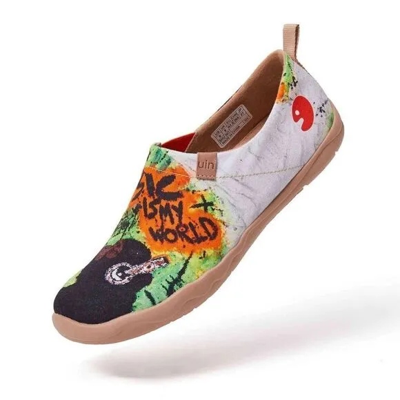 UIN Men's Walking Travel Shoes Slip On Loafers (MUSIC IS MY WORLD)