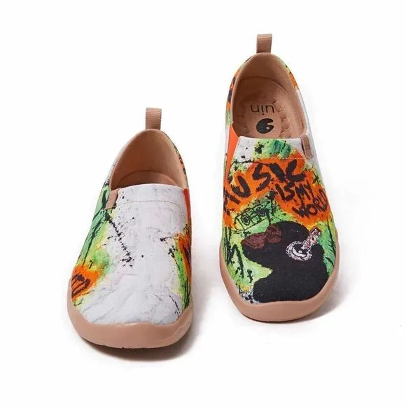 UIN Men's Walking Travel Shoes Slip On Loafers (MUSIC IS MY WORLD)