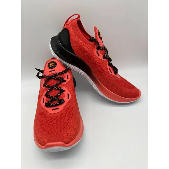 Under Armour Curry Flow Go Mens Running Shoes Coral Red Black 3023814-604 Size 7