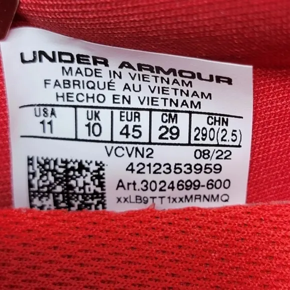 Under Armour UA Charged Vantage Red Men’s Sz Multi Running Shoes 3024699-600 New