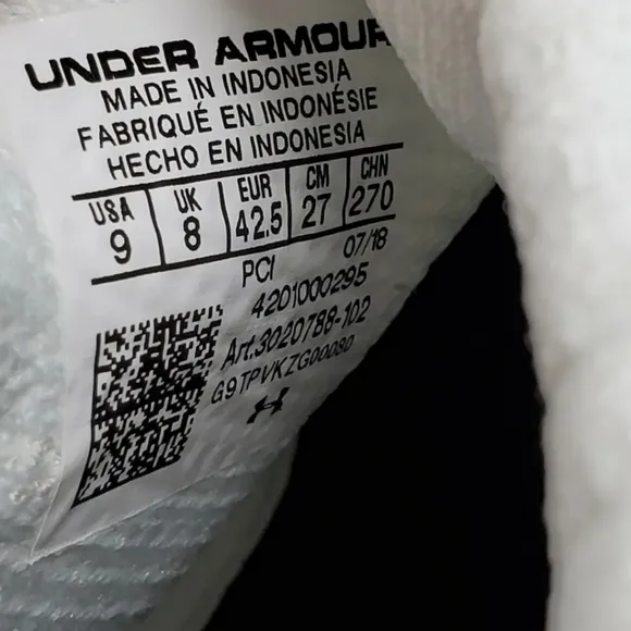 Under Armour UA x Project Rock 1 Men's USA Sz 9 WHITE Training Shoes 3020788-102