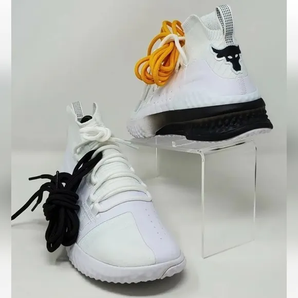 Under Armour UA x Project Rock 1 Men's USA Sz 9 WHITE Training Shoes 3020788-102