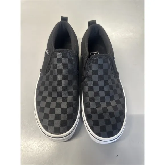 Vans Black Checkerboard Slip On Sneakers Youth Size 3.5 Skateboarding Shoes Kids