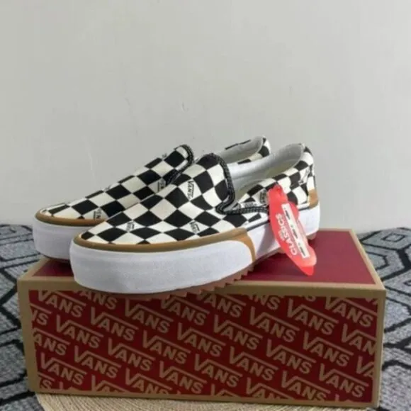 VANS Checkerboard Slip-On Canvas Shoes, Stacked Design