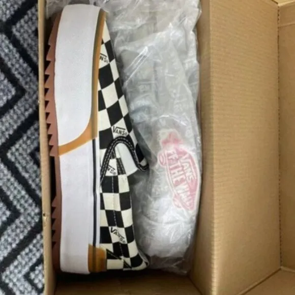 VANS Checkerboard Slip-On Canvas Shoes, Stacked Design
