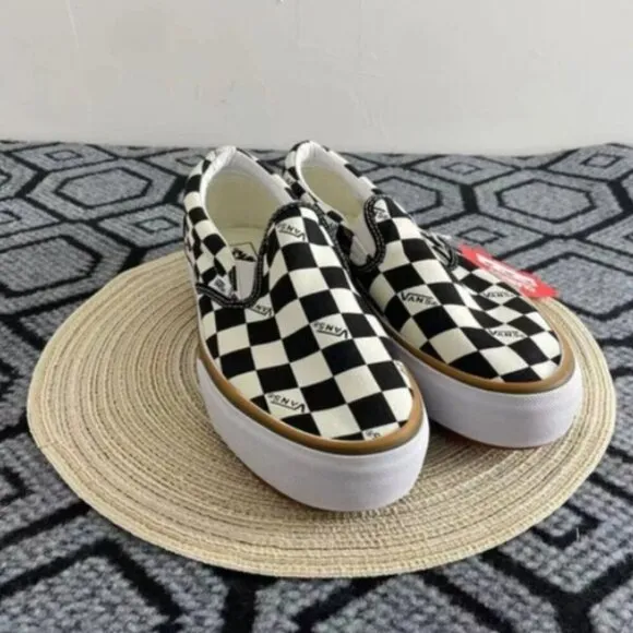 VANS Checkerboard Slip-On Canvas Shoes, Stacked Design