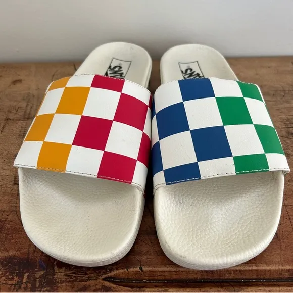 Vans half big checker slide-on shoes slides men's sz 11 preworn