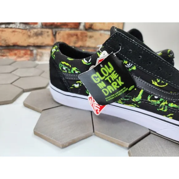 Vans Men's Old Skool Eyes In The Dark Canvas Suede Shoes Black Green Size 9