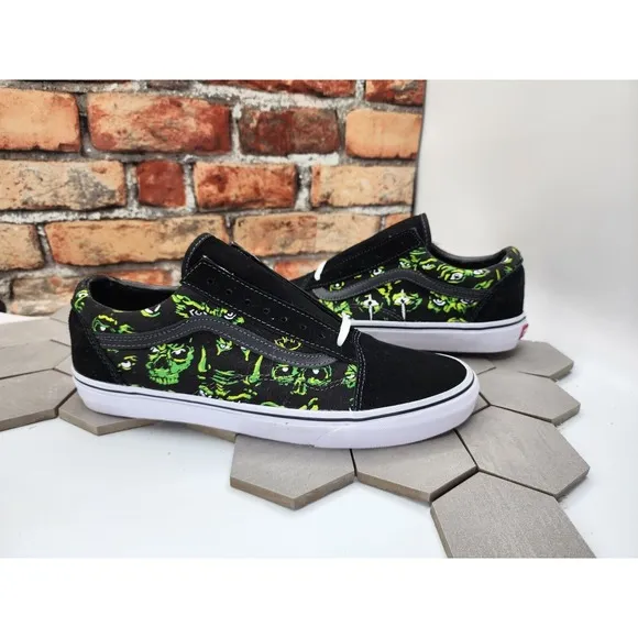 Vans Men's Old Skool Eyes In The Dark Canvas Suede Shoes Black Green Size 9