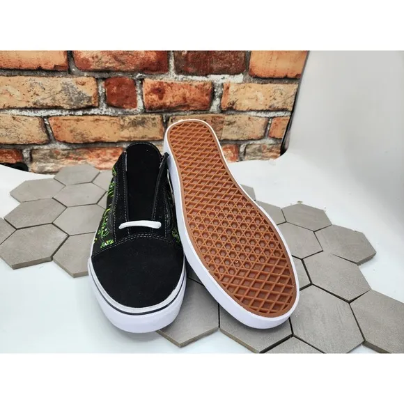Vans Men's Old Skool Eyes In The Dark Canvas Suede Shoes Black Green Size 9