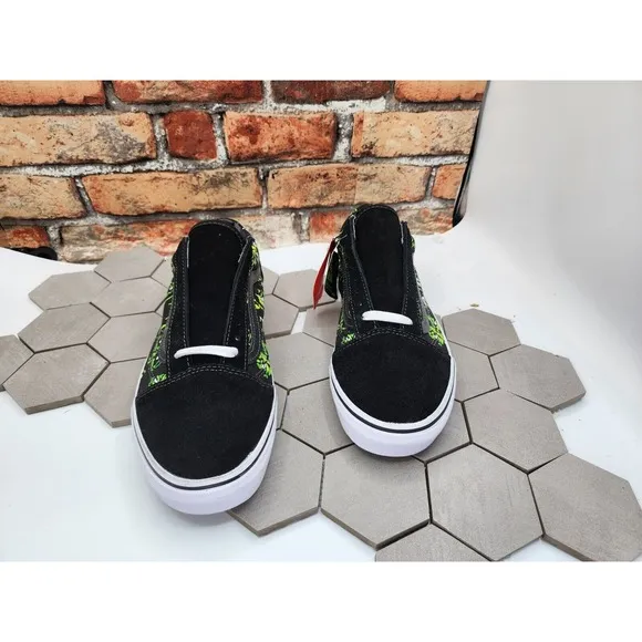 Vans Men's Old Skool Eyes In The Dark Canvas Suede Shoes Black Green Size 9