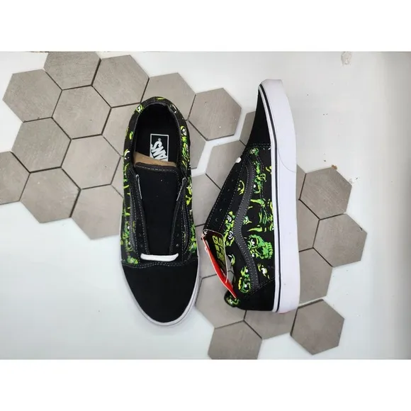 Vans Men's Old Skool Eyes In The Dark Canvas Suede Shoes Black Green Size 9