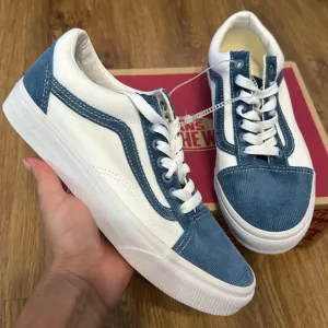 VANS old skool corduroy white blue lace up shoes sneakers women’s 8 new