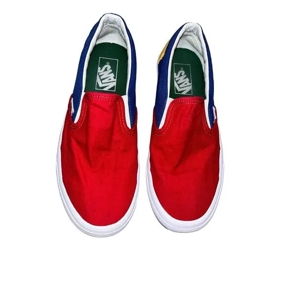 VANS Primary Color Block Slip On Mens US 6.5 Women’s 8.0 Red Blue Yellow