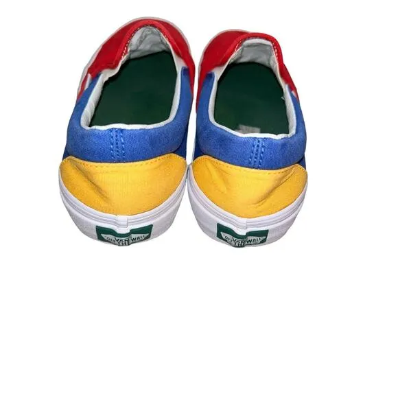 VANS Primary Color Block Slip On Mens US 6.5 Women’s 8.0 Red Blue Yellow