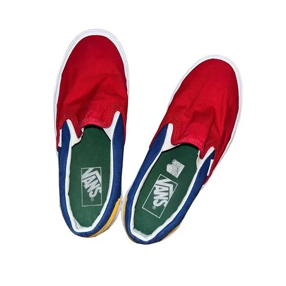 VANS Primary Color Block Slip On Mens US 6.5 Women’s 8.0 Red Blue Yellow