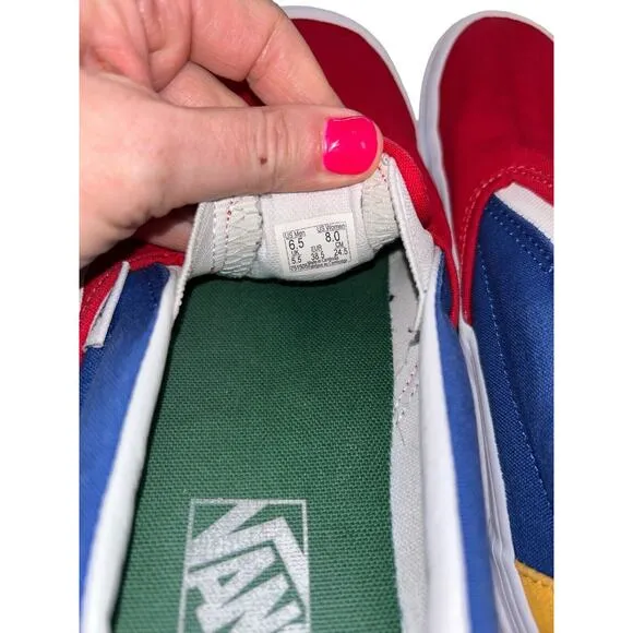 VANS Primary Color Block Slip On Mens US 6.5 Women’s 8.0 Red Blue Yellow