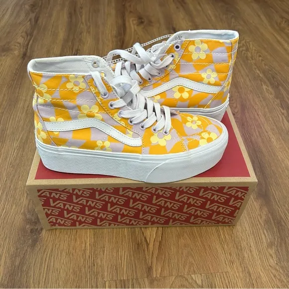 VANS Sk8-hi top tapered floral print platform lace up shoes sneakers sz8 new