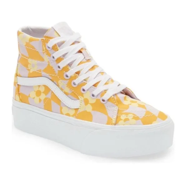 VANS Sk8-hi top tapered floral print platform lace up shoes sneakers sz8 new