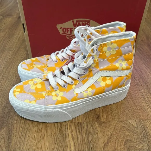 VANS Sk8-hi top tapered floral print platform lace up shoes sneakers sz8 new