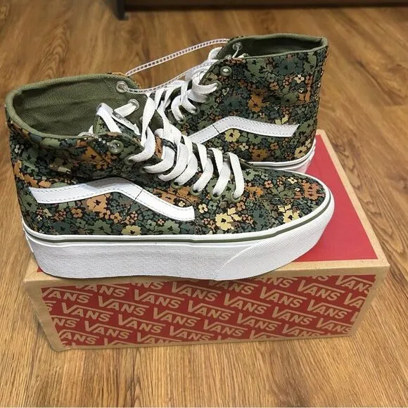 VANS sk8-hi top tapered stackform floral print platform lace up shoes men’s 5.5
